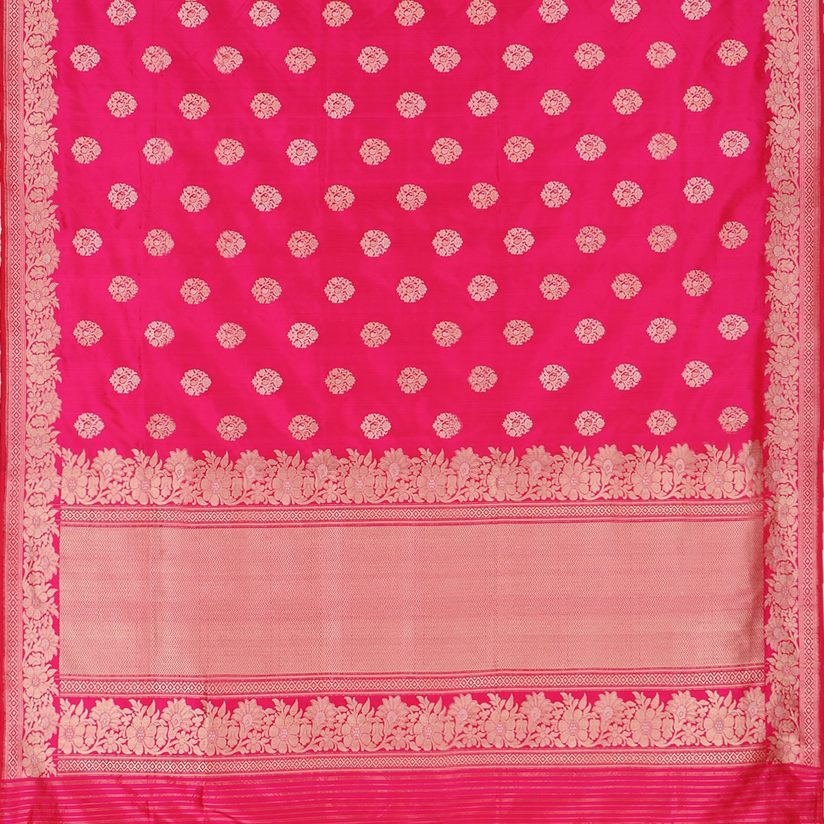 Handwoven Rani Pink Banarsai Silk Sari - WIIBT0044 - Full View
