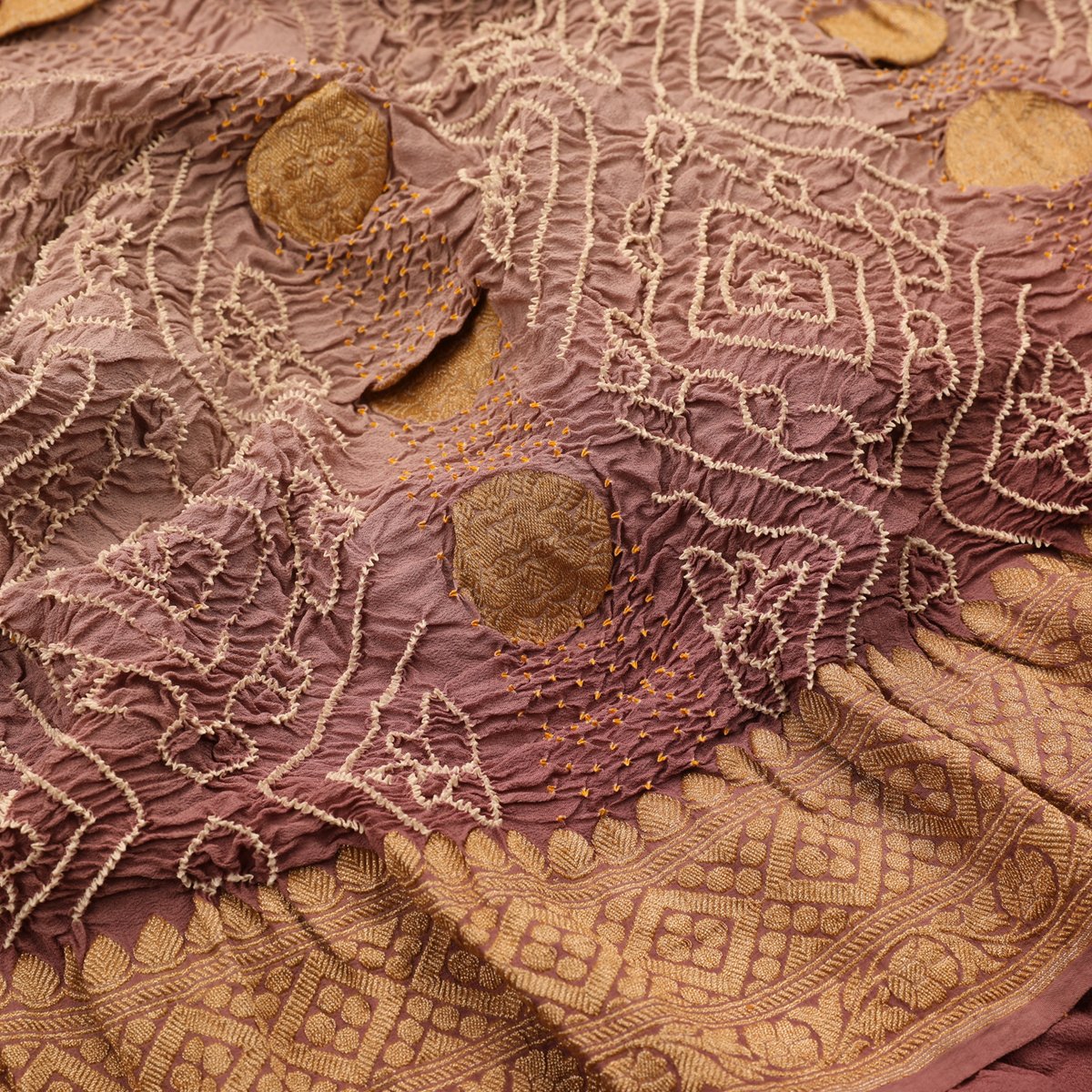 Handwoven Canyon Rose Pink Bandhini Banarasi Georgette Sari  - WIIAJB088 - Fabric View 2