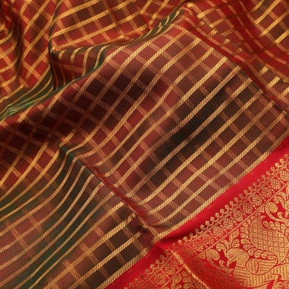 Handwoven Crimson Red and Green Kanjivaram Muhuratham Silk Sari - WIIARIDNAM078 - Design View