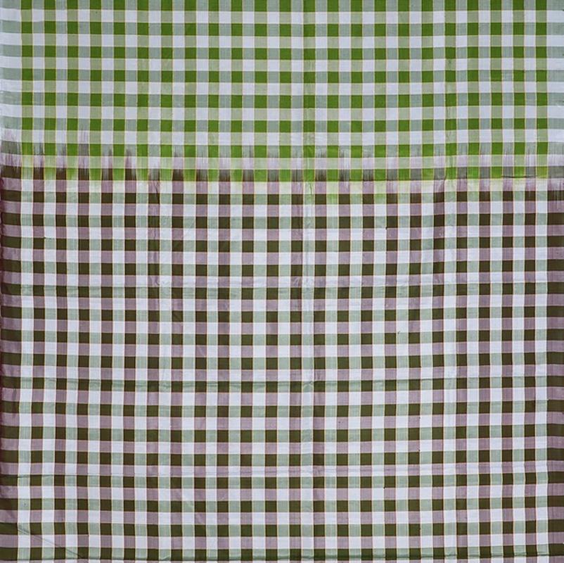 Parrot Green Checkered Kanjivaram Silk Saree - WeaveinIndia