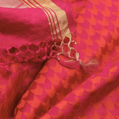 Handwoven Pink Red Banarasi Silk Sari - WIIBT0098 - Design View