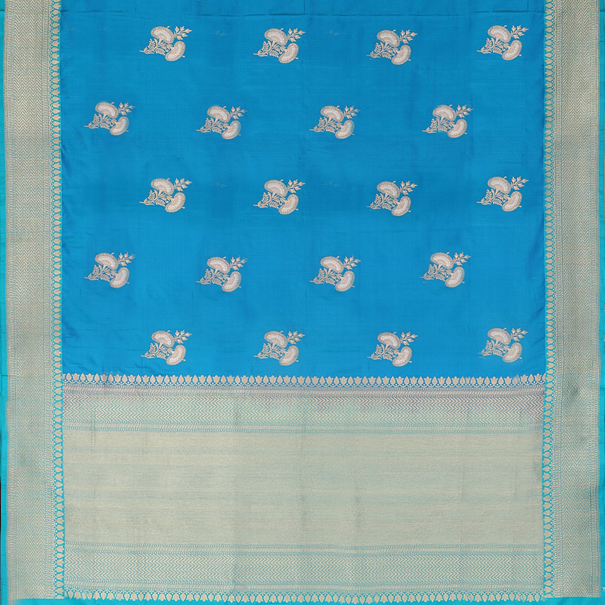 Handwoven Sea Blue Banarasi Silk Sari - WIIBT0034 - Full View
