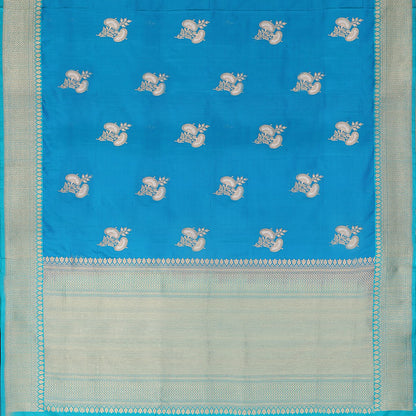 Handwoven Sea Blue Banarasi Silk Sari - WIIBT0034 - Full View