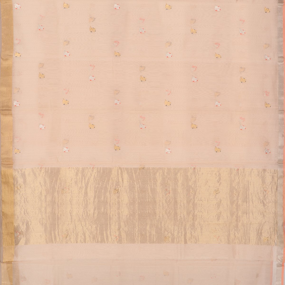 Handwoven Peach Silk Cotton Chanderi Sari - WIIAPRI CEBS -1 - Full View