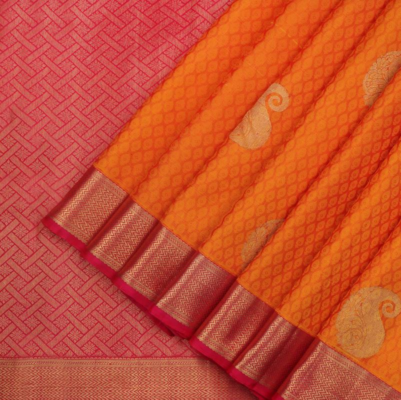 Dual-tone Yellow Kanjivaram Silk Saree - WeaveinIndia