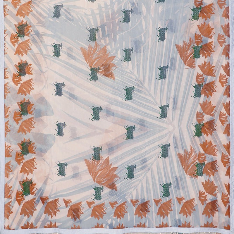 Powder Blue Tropical Pichwai Sari - WIIAKALICO SS02- Full View