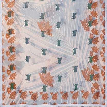 Powder Blue Tropical Pichwai Sari - WIIAKALICO SS02- Full View