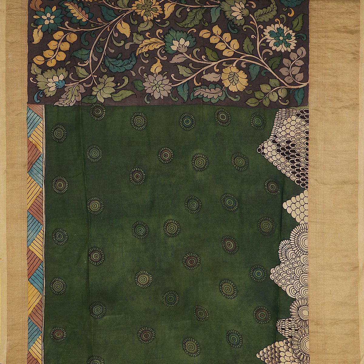 Handwoven Taupe Kalamkari Silk Sari-WIIGS058- Full View