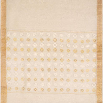 Handwoven Off-White Muga Tussar Silk Sari With Butta Pallu-WIIGS042-Full View