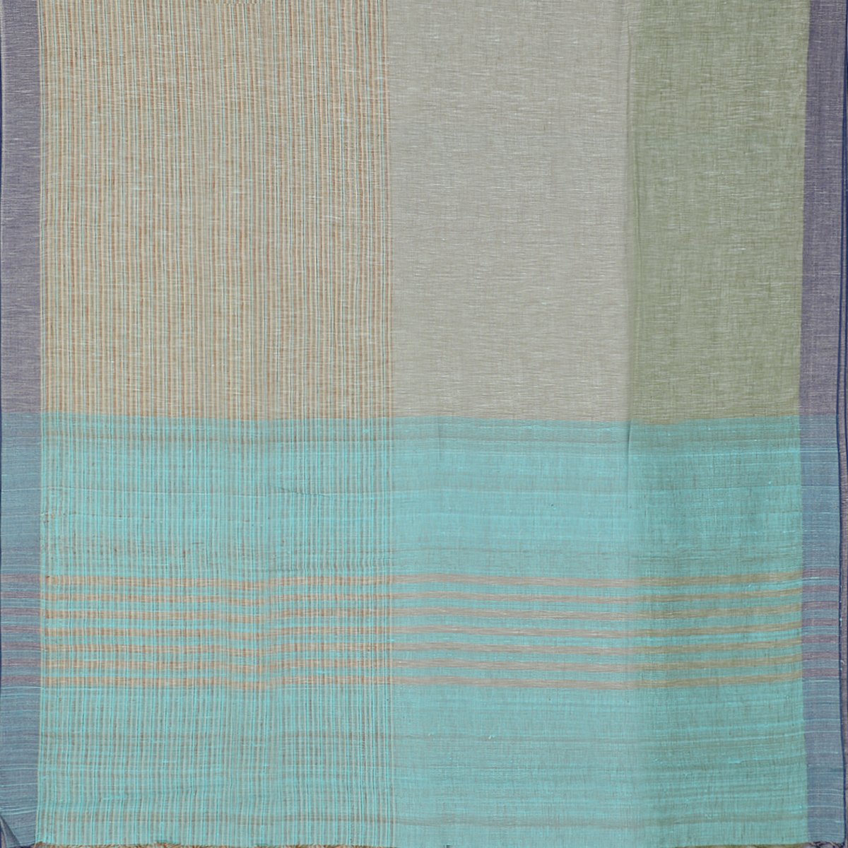 HANDWOVEN SHADES OF BLUE LINEN SARI-WIIGS056- Full View