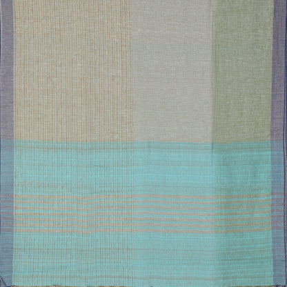 HANDWOVEN SHADES OF BLUE LINEN SARI-WIIGS056- Full View