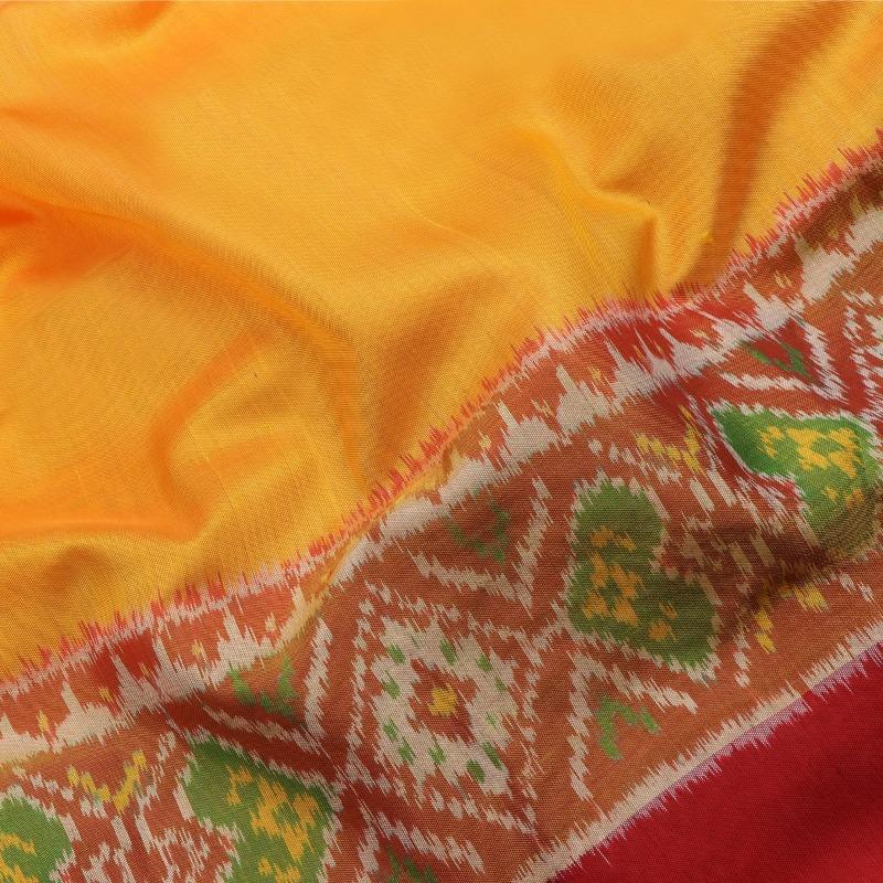 Yellow and Red Single Ikat Patola Sari - WeaveinIndia