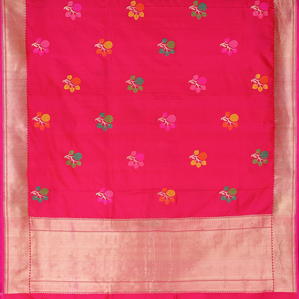 Handwoven Rani Pink Banarasi Silk Sari - WIIBT005 - Full View