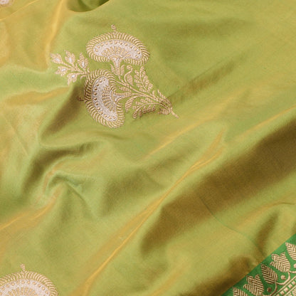 Handwoven Parrot Green Banarasi Silk Sari - WIIBT0090 - Design View