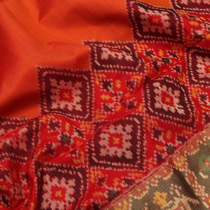 Orange and Red Single Ikat Patola Saree - WeaveinIndia