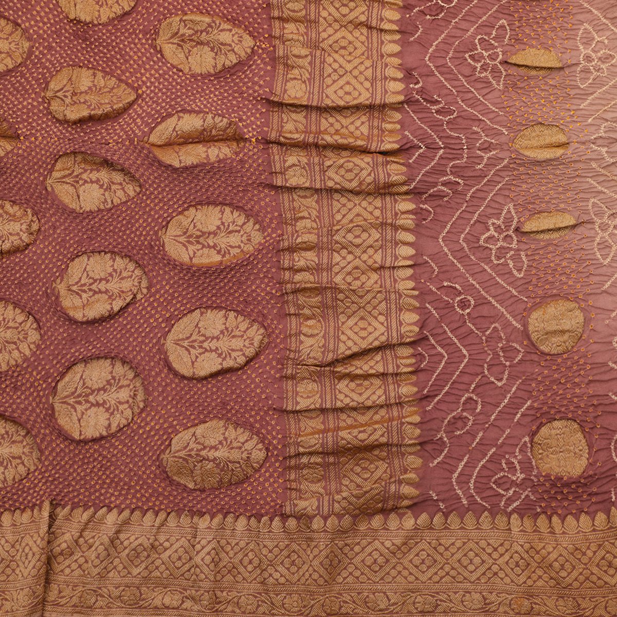 Handwoven Canyon Rose Pink Bandhini Banarasi Georgette Sari  - WIIAJB088 - Full View