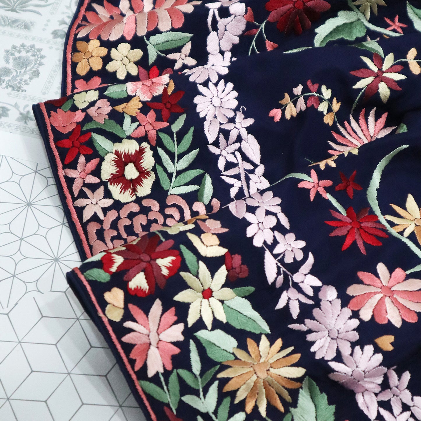 Navy Blue Hand Embroidered Parsigara Saree -Pre Order