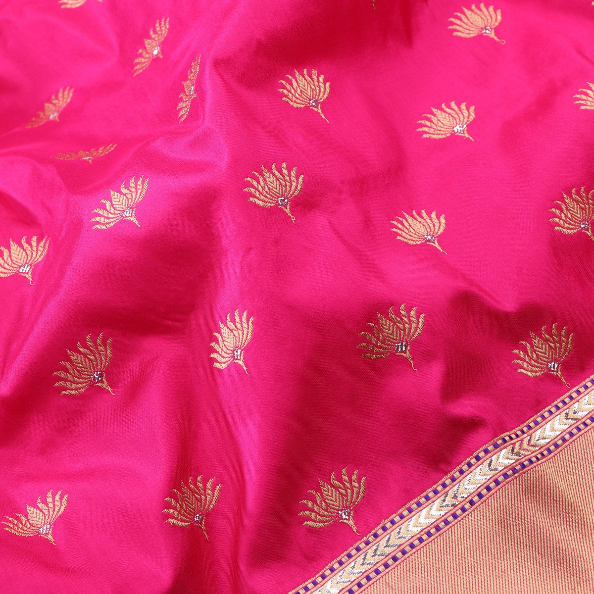 Handwoven Rani Pink Banarasi Silk Sari - WIIBT0017 - Fabric View