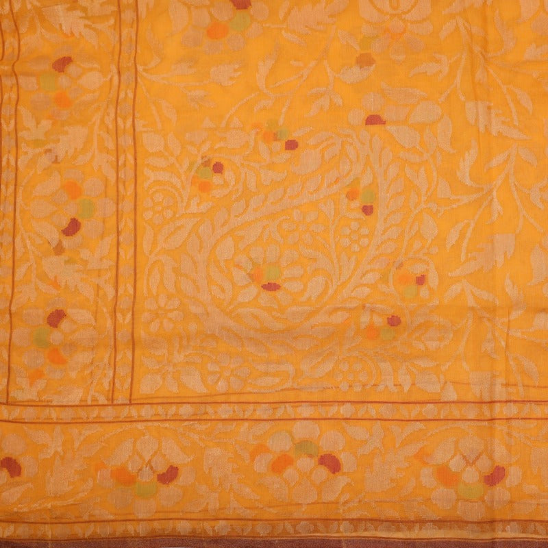 Handwoven Sunset Orange Silk Cotton Jamdani Sari - WIIRJ0147 - Full View
