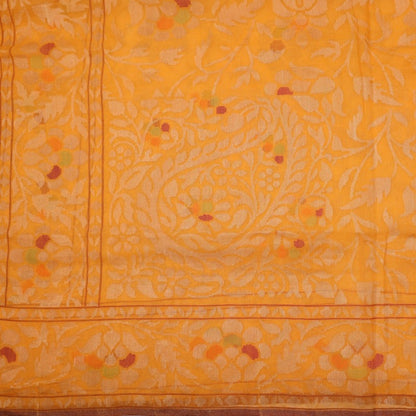 Handwoven Sunset Orange Silk Cotton Jamdani Sari - WIIRJ0147 - Full View