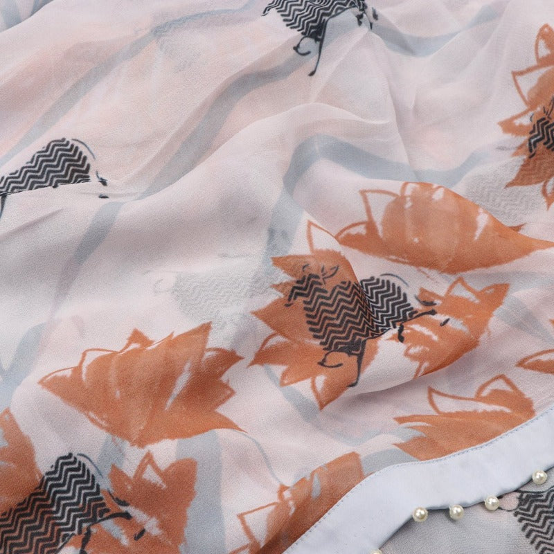 Powder Blue Tropical Pichwai Sari - WIIAKALICO SS02- Design View