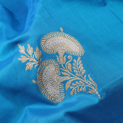 Handwoven Sea Blue Banarasi Silk Sari - WIIBT0034 - Design View