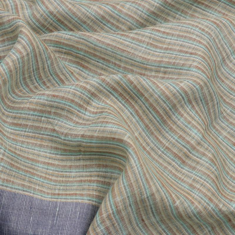 HANDWOVEN SHADES OF BLUE LINEN SARI-WIIGS056- Design View