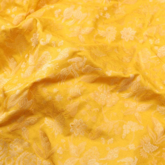 Handwoven Canary Yellow Banarasi Silk Sari-WIIGS051-Design View