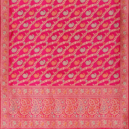 Handwoven Candy Pink Keriya Banarasi Silk Sari - WIIBT0094 - Full View