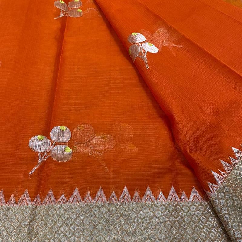 Orange Kota Silk Saree - WeaveinIndia