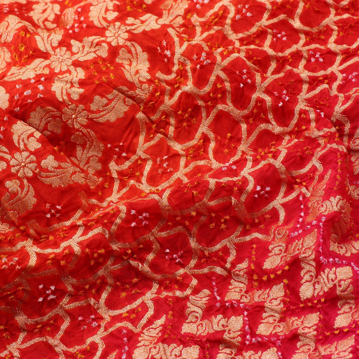 Handwoven Rani Pink and Chilli Red Silk Georgette Banarasi Bandhani Sari - WIIAJB257 116(2) - Design View
