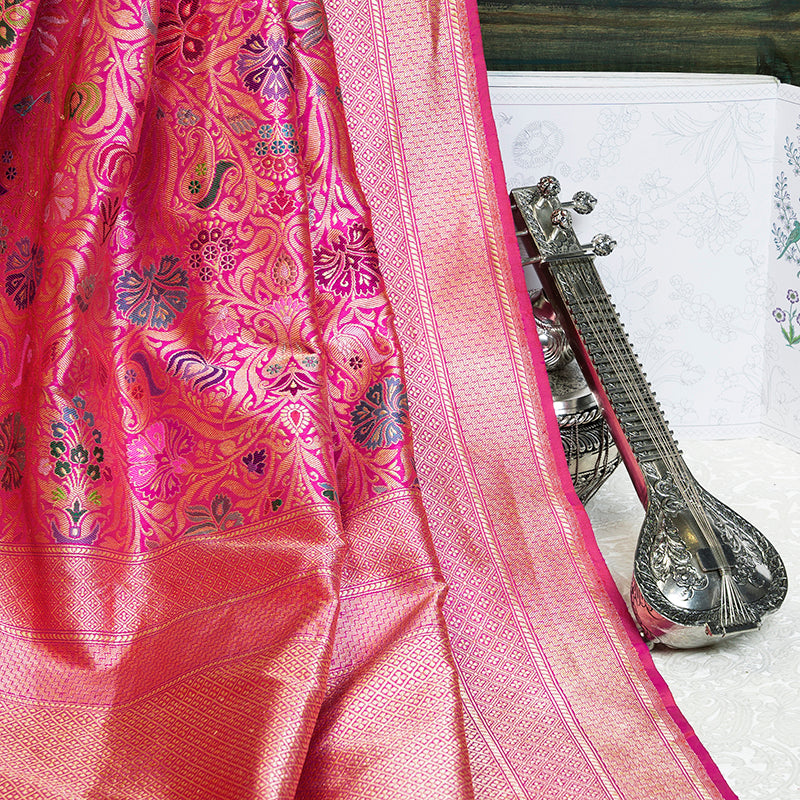 Pink Pure Zari Banarasi Silk Saree