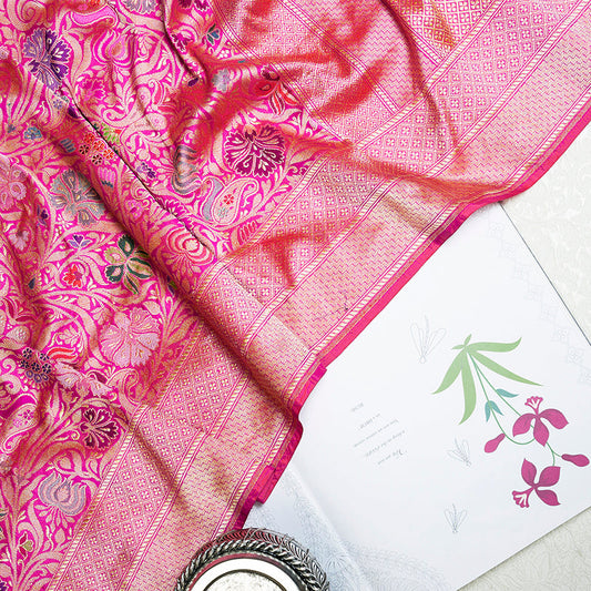 Pink Pure Zari Banarasi Silk Saree
