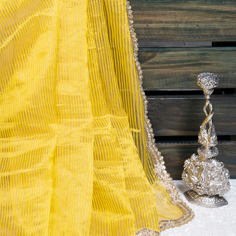 Golden Yellow Chanderi Hand Embroidered Saree