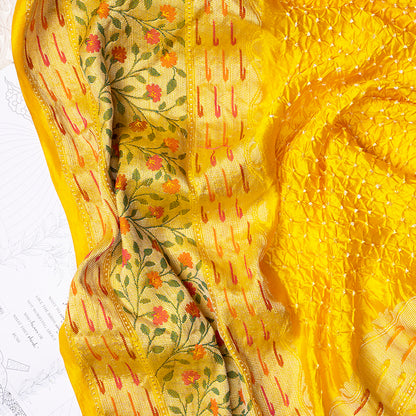 Yellow Bandhani Meenakari Border Saree