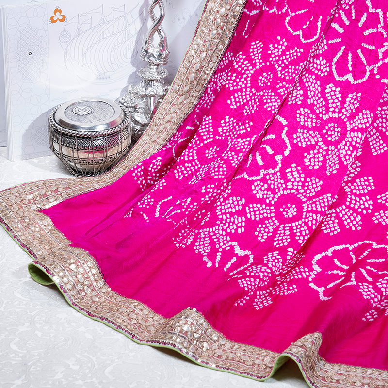 Shop Green Zari Weaving Bandhani Silk Saree With Embroidery Blouse |  Designer Lehenga Choli