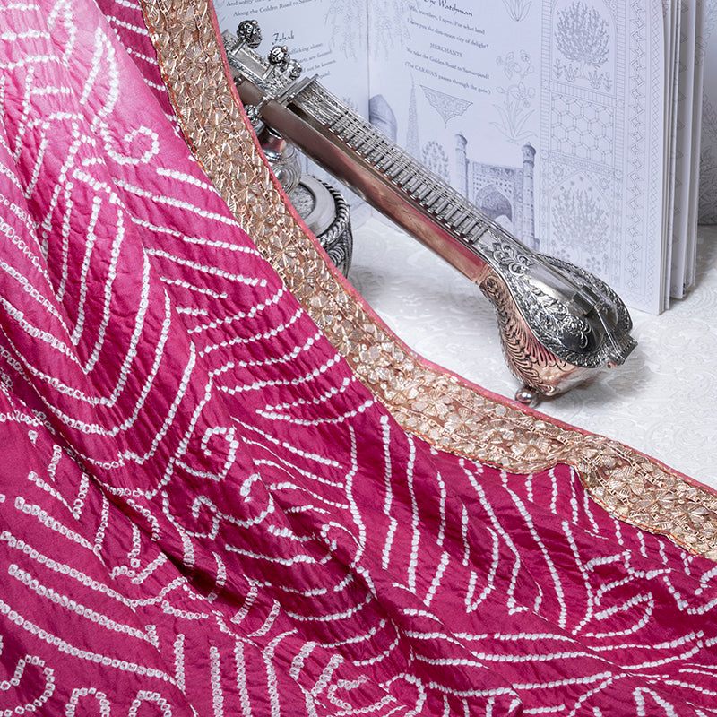 Mauve Shaded Hand Embroidered Bandhani Saree