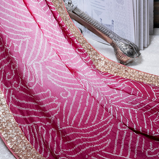 Mauve Shaded Hand Embroidered Bandhani Saree