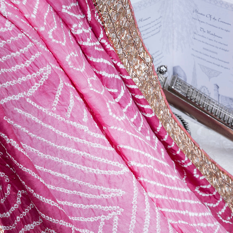 Mauve Shaded Hand Embroidered Bandhani Saree