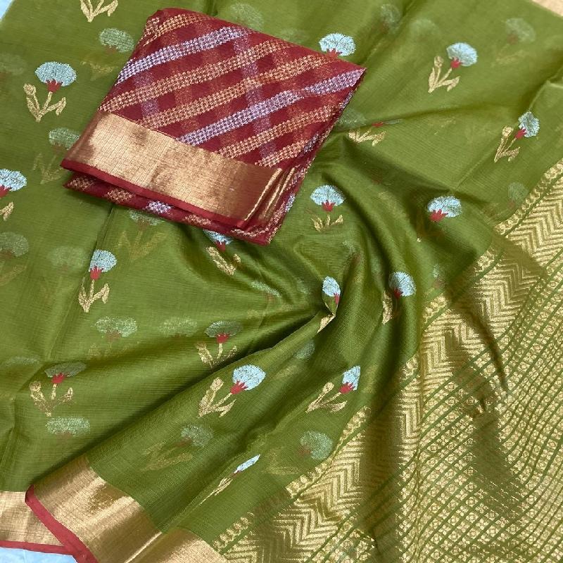 Green Kota Silk Saree - WeaveinIndia