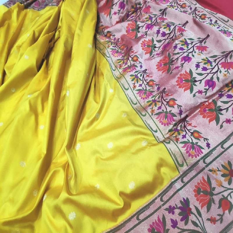 Sunshine Yellow Banarasi Silk Saree - WeaveinIndia