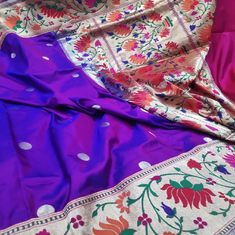 Two-tone Purple Banarasi Silk Saree - WeaveinIndia