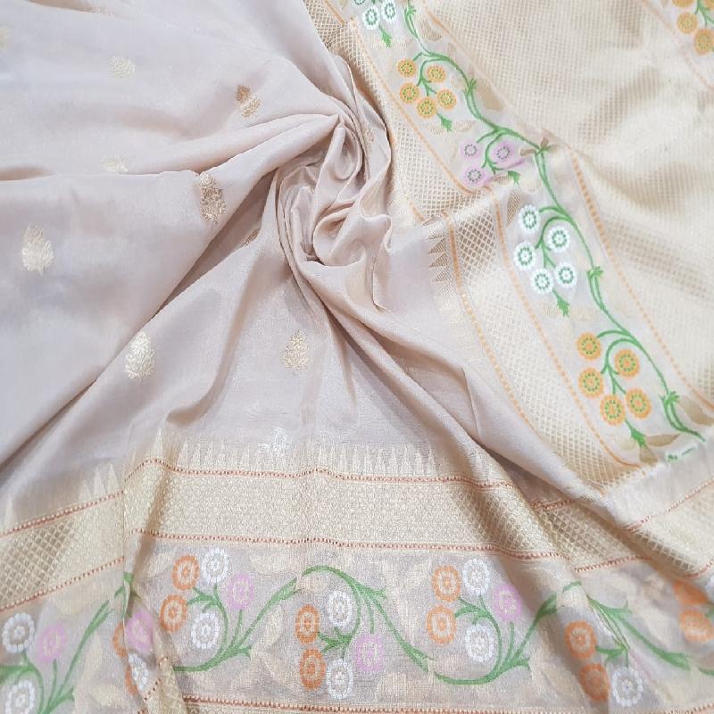 Ecru Banarasi Silk Saree - WeaveinIndia