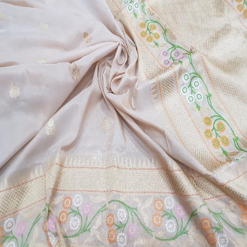 Ecru Banarasi Silk Saree - WeaveinIndia