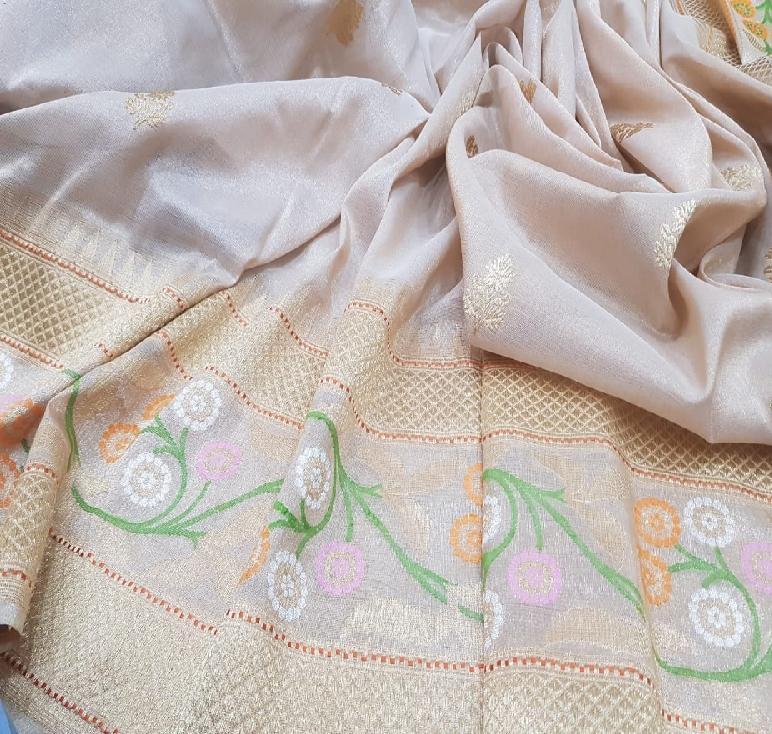 Ecru Banarasi Silk Saree - WeaveinIndia