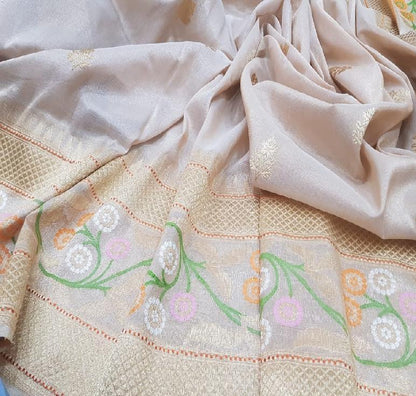 Ecru Banarasi Silk Saree - WeaveinIndia
