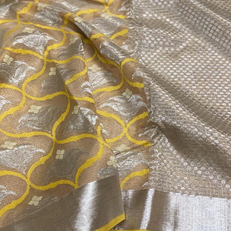 Beige Kota Silk Saree - WeaveinIndia