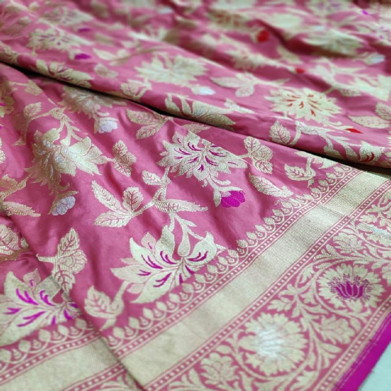Onion Pink Banarasi Silk Saree - WeaveinIndia