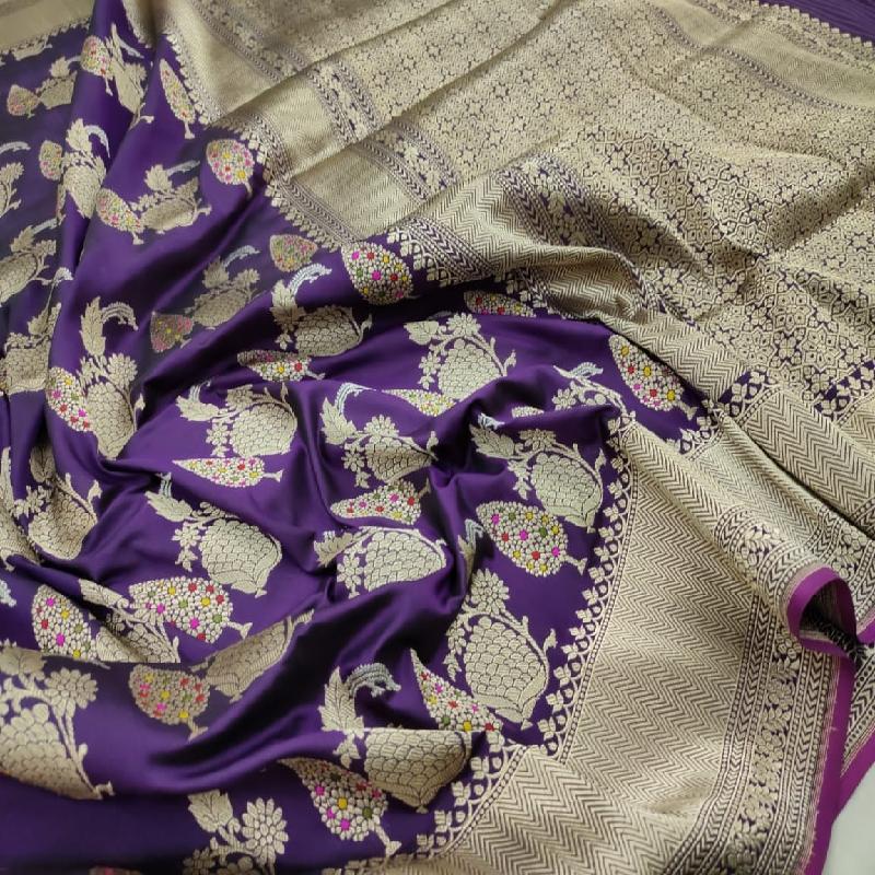 Purple Banarasi Silk Saree - WeaveinIndia