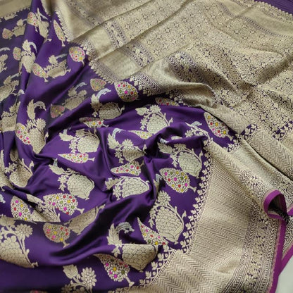 Purple Banarasi Silk Saree - WeaveinIndia